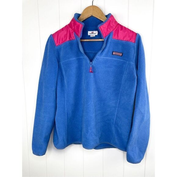 VINEYARD VINES Fleece Jacket 1/4 Zip Cornflower Blue Pink Colorblock M - Picture 1 of 10